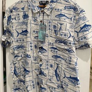 Island Republic Blue Fish Print Men's Shirt